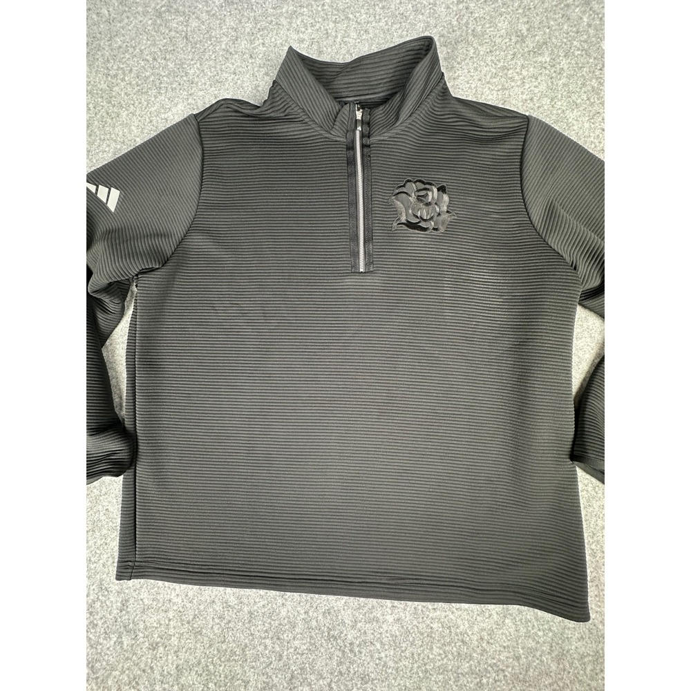 Adidas Mens 2XL Black Ribbed 1/4 Zip‎ Pullover Long Sleeve Athletic Shirt